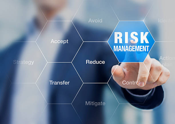 Businessman pointing at risk management concept on screen venue risk management